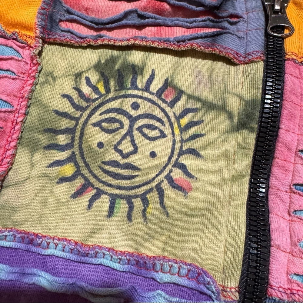 Vintage Rising International Patchwork Artsy Hippie Hoodie Long Sleeve Cotton M - Picture 10 of 10